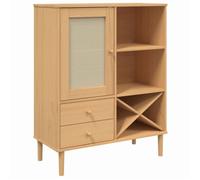 Buffet CLOUD, commode meuble de rangement SENJA aspect rotin marron 90x40x112cm bois massif de pin J1390