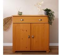 IDIMEX Buffet Salle à Manger Colmar L 90 cm en Bois Massif Finition laquée 1 tiroir 2 Portes Meuble Rangement avec poignées coquilles en métal bahut vaisselier Commode 90 x 97 x 39 cm