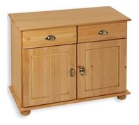 Buffet COLMAR commode bahut vaisselier meuble bas rangement avec 2 tiroirs et 2 portes, en pin massif teinté et ciré