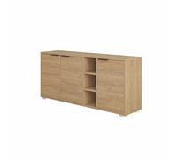 Buffet commode à 3 portes Meuble de rangement coloris Chêne - Longueur 142 x Hauteur 66 x Profondeur 36 cm