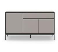 Buffet, commode de rangement avec 3 portes et 1 tiroir aspect bois coloris crème, pieds en métal noir - Longueur 140 x Profondeur 40 x Hauteur 80 cm