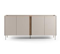 Buffet, commode de rangement avec 4 portes aspect bois coloris crème, chêne et pieds en métal -Longueur 180 x Profondeur 40,50 x Hauteur 82,50 cm - -