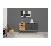 Buffet Commode Java 3 tiroir y 2 Porte Anthracite, glissières métalliques, 140 cm