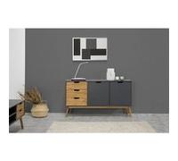 Buffet Commode Java 3 tiroir y 2 Porte Anthracite, glissières métalliques, 140 cm Gris G
