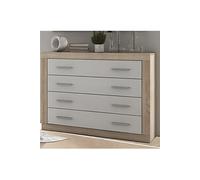 Buffet commode, meuble de rangement 4 tiroirs coloris chene cambrian, blanc - Longueur 98 x Profondeur 39,6 x Hauteur 81,5 cm --