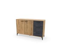 Buffet commode meuble de rangement coloris chêne doré/effet marbre noir - Longueur 135 x Profondeur 40 x Hauteur 85 cm - -