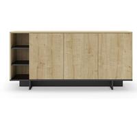 Buffet, commode rectangulaire aspect bois coloris chêne, noir - Longueur 170 x Profondeur 40 x Hauteur 80 cm - -