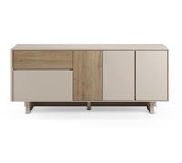 Buffet, commode rectangulaire avec 4 portes et 1 tiroir aspect bois coloris chêne, blanc - Longueur 180 x Profondeur 45 x Hauteur 76,50 cm - -