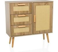 hjh LIVING Commode en rotin tressé STRYN Armoire avec 1 Porte et 3 tiroirs, pour Salon Chambre Couloir, Marron Clair 80x32,5x78 cm