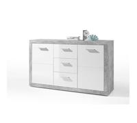 Buffet contemporain en panneaux de particules décor béton et blanc brillant - STONE