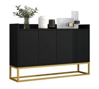 Buffet Contemporain sans Poignées 4 Portes - Meuble de Rangement Élégant pour Salle à Manger - MDF + Métal - Noir - 120x30x80 cm
