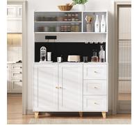 Buffet cuisine 120 cm meuble de rangement blanc avec 2 prises et USB C/A, panneau perforé, buffet salle à manger haut scandinave
