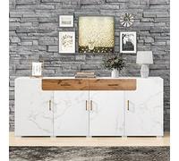 Buffet Cuisine, 208cm Buffet Salle a Manger avec 2 Tiroirs 4 Portes, Meuble de Rangement, Rangement Multifonction, Armoire Vaisselier Cuisine pour Salon, Cuisine, Couloir (Blanc-28W, 208x39.5x80cm)
