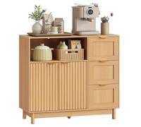 Buffet Cuisine 90x35x80cm - WOLTU Commode - 3 Tiroirs et 1 Porte - Chêne