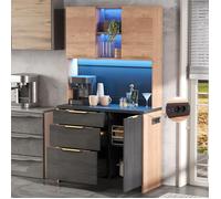 Buffet Cuisine avec Éclairage LED Réglable et Prises Électriques, Armoire Haute de Cuisine Moderne, Vaisselier Cuisine,100x40x180cm