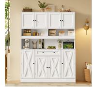 Buffet Cuisine Haut Armoire avec Plan de Travail et Prise Meuble de Rangement avec 2 Tiroirs et 8 Portes étagères Réglables Blanc