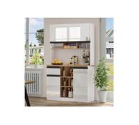 Buffet cuisine haut salle a manger -Meuble vaisselier en bois-Style Contemporain-Armoire brillant blanc-Dimensions:105×45×185 cm