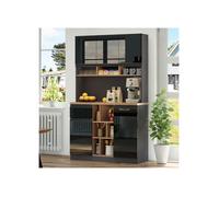 Buffet cuisine haut salle a manger -Meuble vaisselier en bois-Style Contemporain-Armoire brillant noir-Dimensions:105×45×185 cm