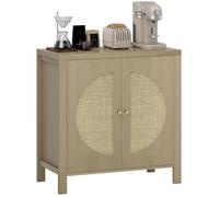 Buffet cuisine - HOMCOM - 2 portes effet rotin et étagère réglable - panneau de particules - 75 x 38 x 77 cm - bois naturel