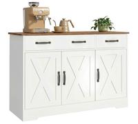 Buffet cuisine - HOMCOM - 3 portes de grange et 2 tiroirs - meuble TV pour jusqu'à 50 pouces - bois - 108x40x81cm - blanc