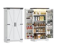 Buffet cuisine - HOMCOM - avec 12 étagères à portes, lumière LED magnétique, double porte de grange - 60 x 40 x 120 cm - blanc