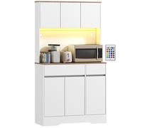 Buffet cuisine - HOMCOM - lumière LED RGB - plan de travail, 6 portes, 2 tiroirs - bois d'ingénierie - 100x38x180cm - blanc