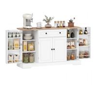 Buffet cuisine - HOMCOM - tiroir, 4 portes, étagères réglables et 6 racks de porte - bois - 138x40x83,5cm - blanc
