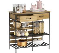 Buffet cuisine, meuble de rangement avec 2 tiroirs et 3 šŠtagššres ouvertes, 90 x 40 x 91 cm, bois naturel et noir