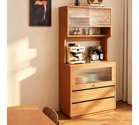 Buffet Cuisine,Meuble de Rangement avec Portes Acryliques et Tiroirs,Buffet Haut Moderne avec Étagères Ouvertes,Coin Café et Espace Micro-Ondes pour Salon Salle À Manger A,70CM