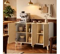 Buffet Cuisine-Meuble de Rangement Nordique-3 Portes à Fermeture Douce-6 Compartiments-120x35x73.5cm - Bois Naturel et Blanc