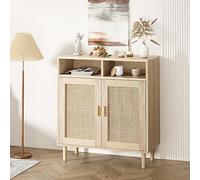 Buffet Cuisine, Meuble de Rangement Rotin avec 2 Placards 2 Compartiments, Porte Cannage, Pieds en Bois Massif, Armoire Cannage Style Bohème, 80 x 92 x 40 cm,pour Buffets Haut Aspect sur Salon