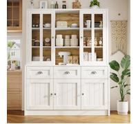 Buffet Cuisine Rangement 140×38.5×175cm-Armoire de Cuisine Haute-Meuble de Cuisine avec Tiroirs-Vaisselier Moderne Minimaliste-Blanc