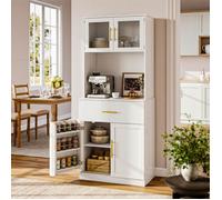 Buffet Cuisine YITAHOME Blanco, Aparador Multiusos Cristal Estantes Moderno 70x40x180cm