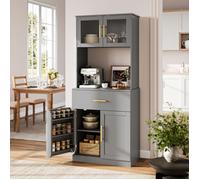 Buffet Cuisine YITAHOME Gris, Aparador Multiusos Cristal Estantes Moderno 70x40x180cm