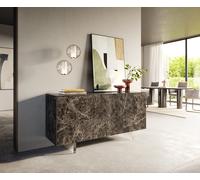 Buffet Cuor 150 cm Céramique Emperador Extra Lucidato brun foncé 3 Portes Pied optique flottant Verre acrylique