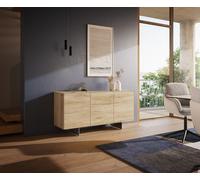 Buffet Cuor 150 cm Céramique Laminam® Sabbia Teinte chêne 3 Portes Pied optique flottant Ancier inoxydable