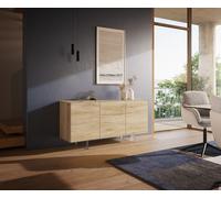 Buffet Cuor 150 cm Céramique Laminam® Sabbia Teinte chêne 3 Portes Pied optique flottant Verre acrylique