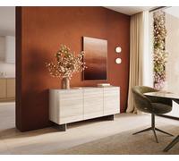 Buffet Cuor 150 cm Céramique Laminam® Travertino Bianco Crème-blanc 3 Portes Pied optique flottant Ancier inoxydable