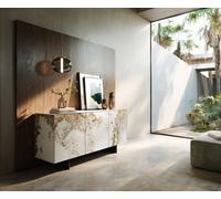 Buffet Cuor 150 cm Céramique Minas Melange Blanc-beige 3 Portes Pied optique flottant Métal Noir
