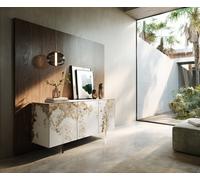Buffet Cuor 150 cm Céramique Minas Melange Blanc-beige 3 Portes Pied optique flottant Verre acrylique