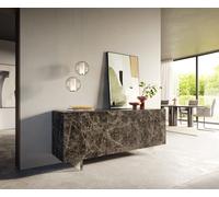 Buffet Cuor 180 cm Céramique Emperador Extra Lucidato brun foncé 2 Portes 3 Tiroirs Pied optique flottant Verre acrylique