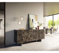 Buffet Cuor 180 cm Céramique Emperador Extra Lucidato brun foncé 2 Portes 3 Tiroirs Pied optique flottant Ancier inoxydable