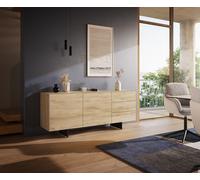 Buffet Cuor 180 cm Céramique Laminam® Sabbia Teinte chêne 2 Portes 3 Tiroirs Pied optique flottant Métal Noir