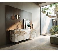 Buffet Cuor 180 cm Céramique Minas Melange Blanc-beige 2 Portes 3 Tiroirs Pied optique flottant Verre acrylique
