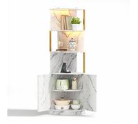 Buffet d'angle armoire de rangement LED intégrée prise électrique 2 portes blanc effet marbre MDF 38 x 38 x 180 cm JOINERY