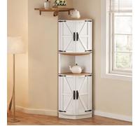 Buffet d'angle vintage en MDF, finition blanc craie et veinage bois foncé, 5 compartiments, gain de place, 39,5 x 39,5 x 180 cm