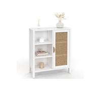 IDMarket - Buffet d'appoint 3 étagères et Placard 70 cm EDHEN Bois Blanc et cannage