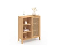 Buffet D'appoint 3 Étagères Et Placard 70 Cm Edhen Avec Cannage