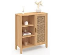 Buffet d'appoint 3 étagères et placard 70 cm EDHEN bois et cannage Bois G