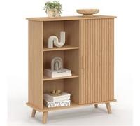 IDMarket - Buffet d'appoint 3 étagères et Placard 70 cm Juliette Effet Lattes tasseau Bois